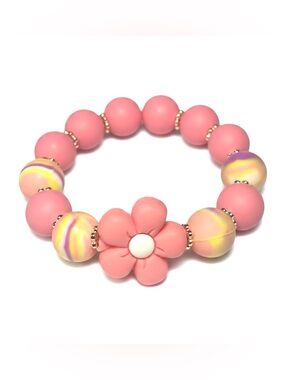 Pink Floral Stretch Strand Bracelet